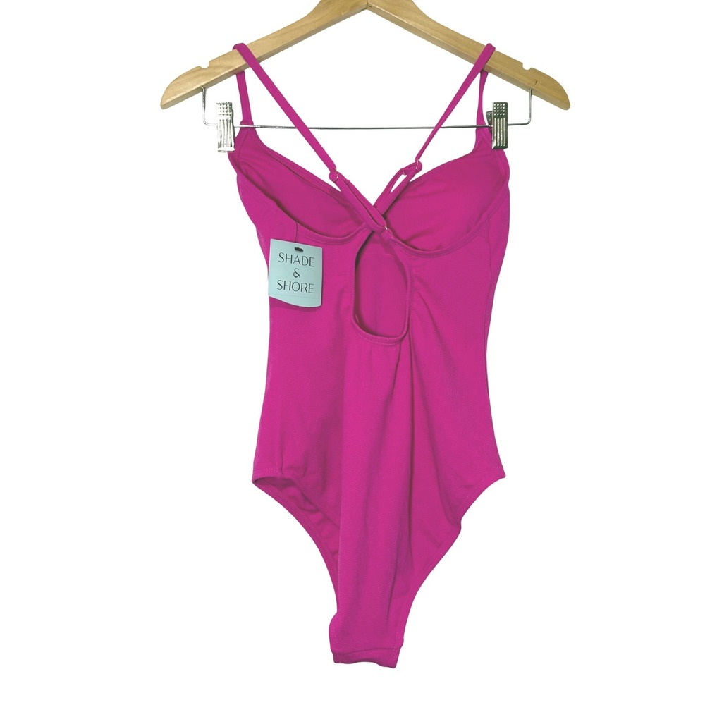 Shade & Shore Womens Pink Textured One Piece Swimsuit V-Neck Cross Back Small - Picture 6 of 7